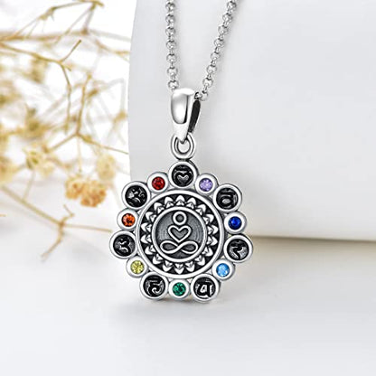 PELOVNY Urn Necklaces for Ashes of Loved Ones 925 Sterling Silver Personalized Heart Locket Urn Necklace Cremation Keepsake Memorial Jewelry Gifts for Women Men - color: Chakra Urn