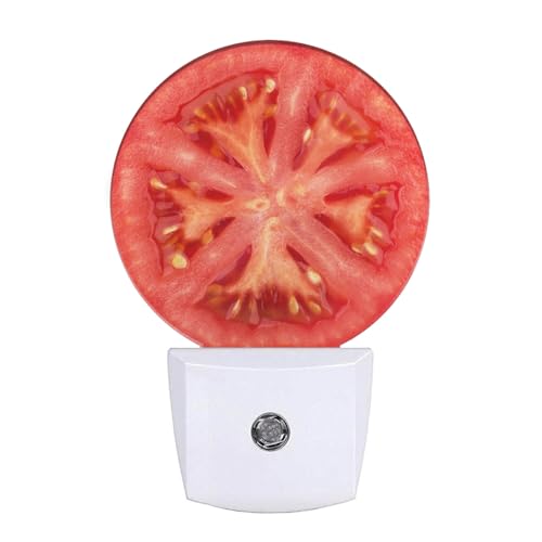 Tomato Night Light Novelty LED Lighting Red Tomato Slice Healthy Vegetable Decorative Night Lights Plug into Wall Auto Sensor Sleep Friendly for Boys Girls Men Women - color: Tomato Slice