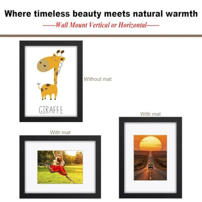 RPJC 9x12 Solid Wood Picture Frame Real Glass Cover Black - color: Black, size: 9x12 mat 6x8
