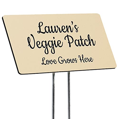 Plastic Garden Sign- Include Your Custom Text for A Garden Dedication or Memorial, or Label Your Plants and Flowers (Almond with Black, 4 x 2) - size: 4 x 2"