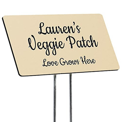 Plastic Garden Sign- Include Your Custom Text for A Garden Dedication or Memorial, or Label Your Plants and Flowers (Almond with Black, 4 x 2) - size: 4 x 2"