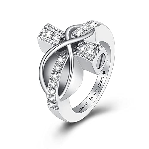 memorial jewelry Diamond Cross Ring Hold Loved Ones Ashes Cremation Urn Ring for Women Man Finger Ring - color: Size 6