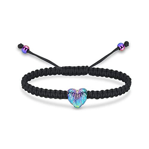 constantlife Heart Shape Urn Bracelet for Ashes Black Braided Rope Adjustable Bangle Cremation Jewelry Keepsake Memorial Gift for Women - color: Colorful