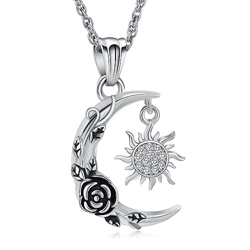 shajwo Cremation Jewelry Crescent Moon and Sun Rose Urn Necklaces for Ashes for Women Men Memorial Human Ashes Pendant - color: Silver