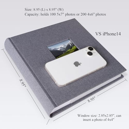 1DOT2 Photo Album with Writing Space, 100 Pages, Linen Cover, Grey - color: Grey