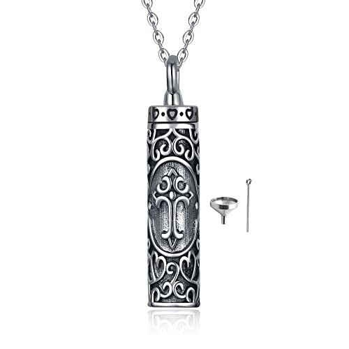 Sterling Silver Flower Tree Life Cremation Urn Necklace for Women - color: Cylin *Cross