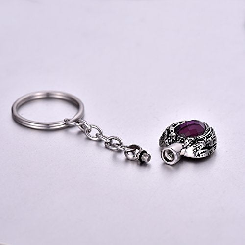Stainless Steel Memorial Keepsake for Ashes Purple Stone Cremation Jewelry Urn Keychain - color: Purple