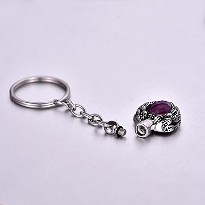 Stainless Steel Memorial Keepsake for Ashes Purple Stone Cremation Jewelry Urn Keychain - color: Purple