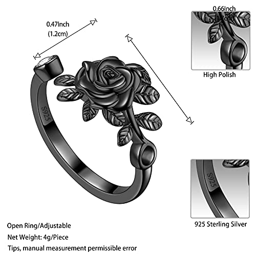 Jewmon Adjustable Flower Rose Ring for Women 925 Sterling Silver/Gold Plated Rose Flower Open Ring Elegant Promise Ring for Women Romantic Jewelry for Birthday Valentine Christmas Day Gifts - color: A,Sterling Silver Rose Ring
