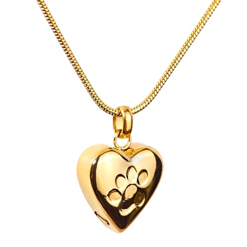 LittleFlower Paw Print Heart Pet Ashes Urn Necklace, Keepsake Pendant-Gold - style: Gold