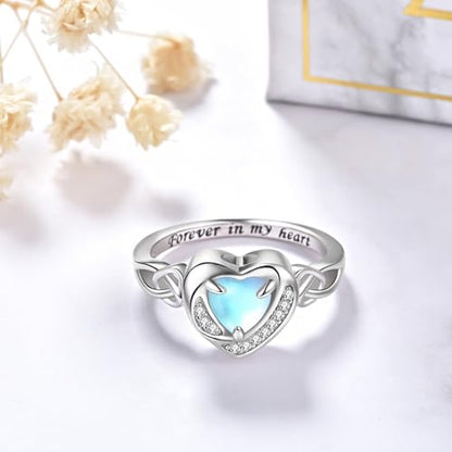 Heart Cremation Ring for Ashes - 925 Sterling Silver Teardrop Urn Keepsake Rings Memorial Jewelry for Women - style: Moonstone