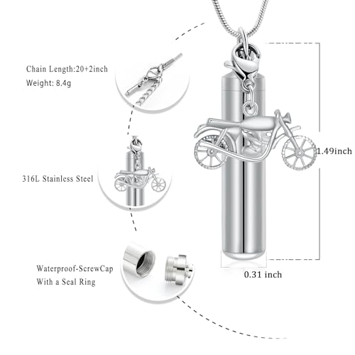 Oinsi Car Charm & Cylinder Urn Necklace for Ashes Stainless Steel Tube Cremation Urn Jewelry Necklace for Ashes Memorial Keepsake Gifts - color: Style-F