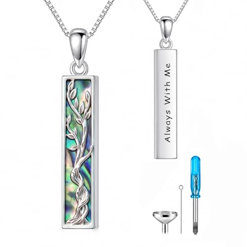 Dog Urn/Tree of Life/Dragonfly/Butterfly Urn Necklace 925 Sterling Silver Adjustable Abalone Ashes Jewelry Gifts for Women - color: Tree of Life