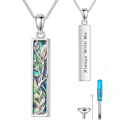 Dog Urn/Tree of Life/Dragonfly/Butterfly Urn Necklace 925 Sterling Silver Adjustable Abalone Ashes Jewelry Gifts for Women - color: Tree of Life