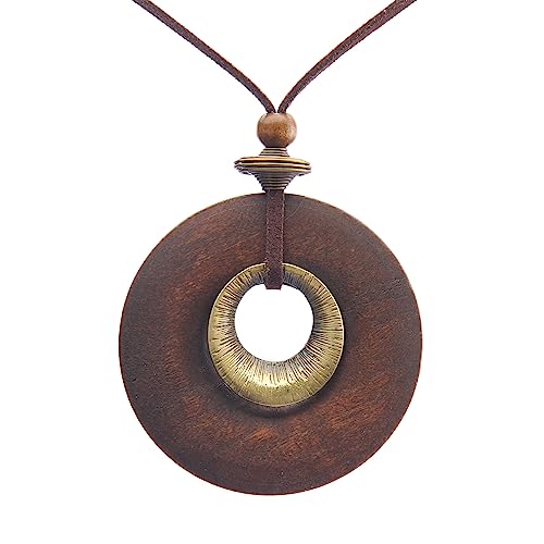 PU Leather Necklace Vintage Boho Multilayer Pendant for Women Men | Bohemian Hippie Style, Handmade Alloy Sweater Choker, Easy Adjustable Long Cord, Fit Daily Holiday Party Outfits,Jewelry Gift - color: Brwon/Gold