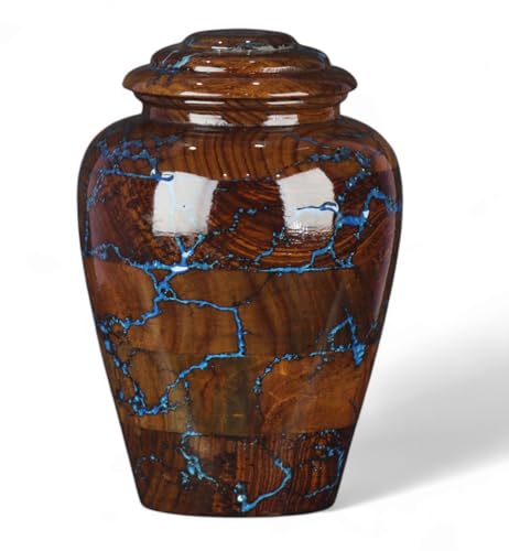 Rosewood Cremation Urns for Human Ashes Adult Male Female, Wooden Urns for Pets Ashes (Medium - 80 lbs, Blue Resin) - color: Blue Resin, size: Medium - 80 lbs