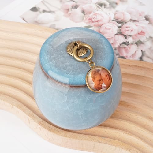 Personalized Ceramic Small Urn for Human Ashes Cremation Keepsake Urn for Adult Male Female Ice Crack Keepsake Urn for Human or Pet Ashes Celeste Blue - color: Celeste Blue, style: Personalize