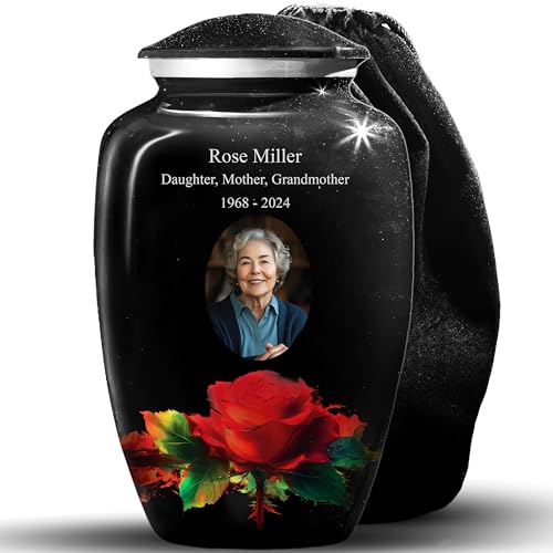 Urns for Human Ashes - Made in U.S.A Flower Urn, Cremation Urn for Ashes for Women & Man, Decorative Rose Urn Large (Custom Photo - Black, Large) - color: Custom Photo - Black, size: Large