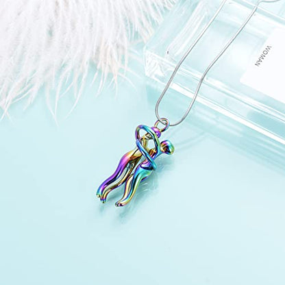 Cremation Jewelry with Angel Lady Stainless Steel Urn Necklace Pendant Memorial Ashes Keepsake for Women Girls, Filling Kit Included - color: Couple-Colorful
