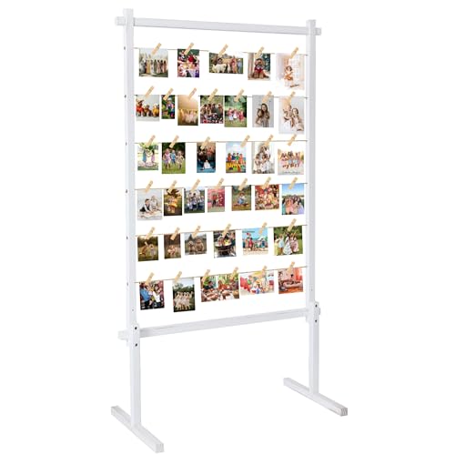 Collage Picture Frame,Photo Display Board with Clips,Wood Pictures Photos Frames With Stand for Wedding Graduation Party Birthday Greeting Letter Christmas Cards Holder Organizer,53 inch(White) - color: Rustic White, size: Standing(53")