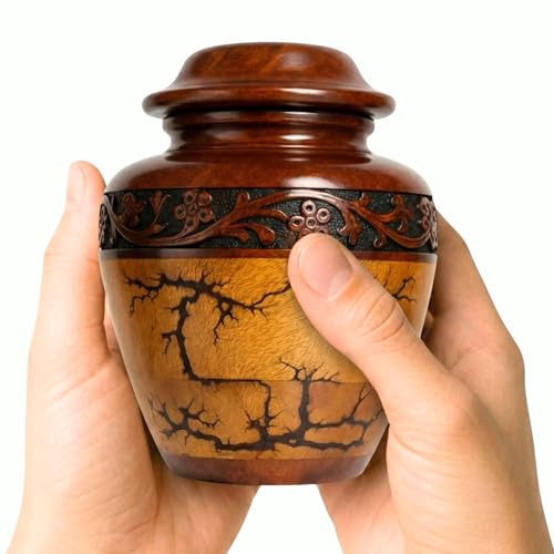 Wooden Cremation Urn (Small Keepsake 20 Cubic Inches) Adult Size for Man and Women Beutiful and Decorative urn for Ashes Fractal Design, Black Resin Inlay, - size: Small (20 lbs)