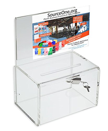 Source One Small 5-Inch Wide Deluxe Oblong Donation Box with Ad Frame & Free Lock (Clear) - color: Clear