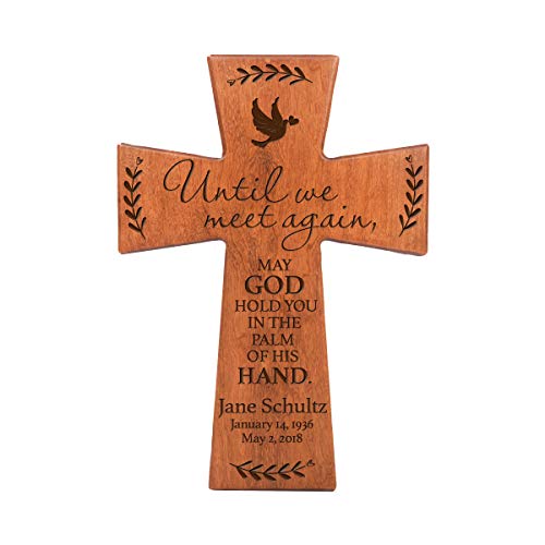 LifeSong Milestones Custom Memorial Wooden Cross 7x11 Until We Meet Condolence Funeral Remembrance in Loving Memory Bereavement Gift for Loss of Loved One (Cherry) - color: Cherry