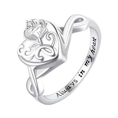 Urn Ring for Ashes Sterling Silver Urn Ring Keepsake Memorial Jewelry Gifts for Women - color: rose heart
