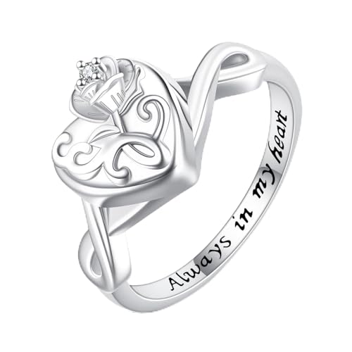 Urn Ring for Ashes Sterling Silver Urn Ring Keepsake Memorial Jewelry Gifts for Women - color: rose heart