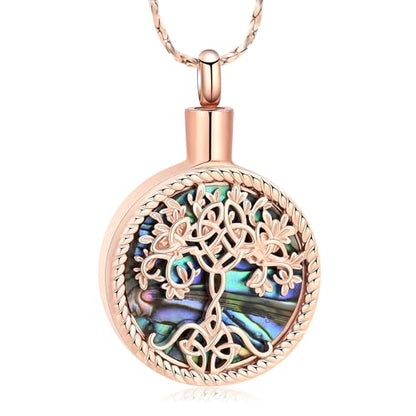 Tree of Life Teardrop Urn Necklace for Ashes Teardrop Crystal Cremation Jewelry Celtic knot Ashes Pendant Stainless Steel Keepsake Memorial Jewelry for Women Men - color: B-Rosegold