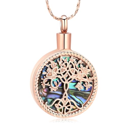 Tree of Life Teardrop Urn Necklace for Ashes Teardrop Crystal Cremation Jewelry Celtic knot Ashes Pendant Stainless Steel Keepsake Memorial Jewelry for Women Men - color: B-Rosegold