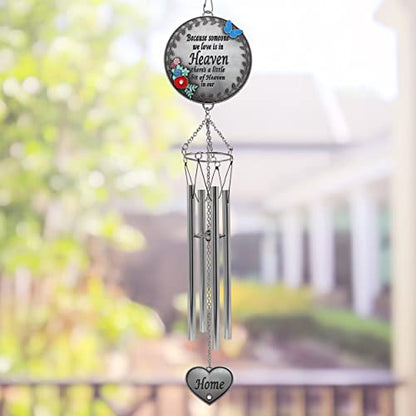 Memorial Wind Chimes for Loss of Loved One – Sympathy Gift with Enameled Butterfly & Flowers, in Loving Memory Wind Chime for Garden, Outdoor Remembrance Bereavement Gift, 22 Inch
