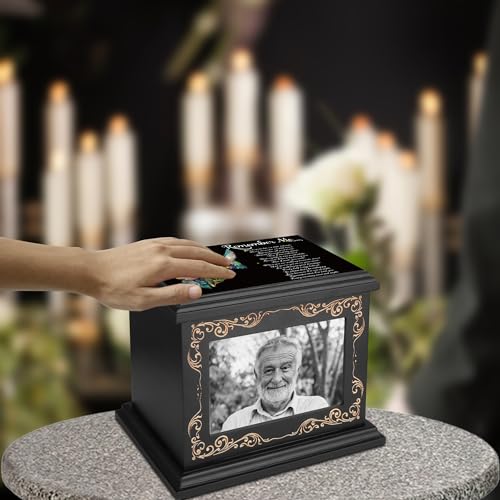 ADMLC Cremation Urns for Human Ashes Adult Up to 200 IBS with Photo Frame | 100% Wooden Handcrafted Memorial Keepsake Urn for Ashes,Funeral Burial Caskets Urn Suitable for Male Female Men Women Dad Mom