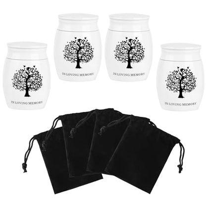 Mini Urns for Ashes Keepsake Set of 4, Small Cremation Urns for Human/Pet Ashes, Memorial Sharing Urns for Family & Loved Ones - White