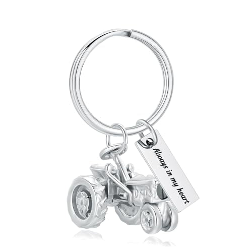Yinplsmemory Cremation Tractor Urn Keychain for Ashes for Men Memorial Keepsake Ashes Jewelry of Loved Ones - color: Silver