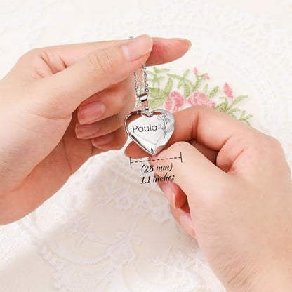 Personalized Heart Locket Necklace for Women with Picture Custom Inside Engraved Text Silver/Gold/Rose Gold Photo Locket Stainless Steel Memorial Gifts for Mom Daughter Grandmother - color: F1: Silver