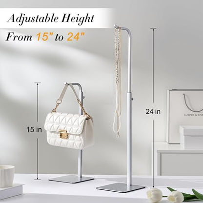 Adjustable Tabletop Purse & Banner Display Stand, Silver | Multi-use tabletop rack holds handbags, birthday banners, lanterns and wreaths for home, parties or retail. - color: Silver