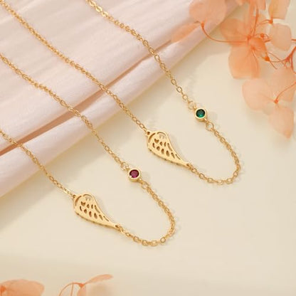 Gold Angel Wings Necklace Sympathy Gifts for Loss of Loved One 1-12 Birthstone Necklace Guardian Angel Memorial Condolences Remembrance Comforting Spiritual Jewelry - color: 12 December