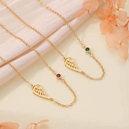 Gold Angel Wings Necklace Sympathy Gifts for Loss of Loved One 1-12 Birthstone Necklace Guardian Angel Memorial Condolences Remembrance Comforting Spiritual Jewelry - color: 06 June