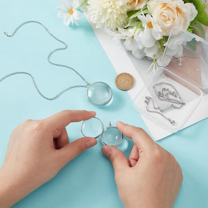 UNICRAFTALE 2 Sets Memory Locket Pendant 2 Size Stainless Steel Floating Charm Photo Living Memory Pendant Necklace Glass Photo Frame Locket Pendants for DIY Wedding Bouquet Jewelry Making