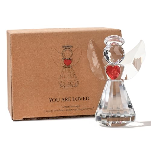 3in Glass Angel Figurines Crystal Guardian Angels Statue | Art Glass Angel Heart Paperweight Ornaments, Christmas Birthday Gifts for Women Mom - style: angle-heart