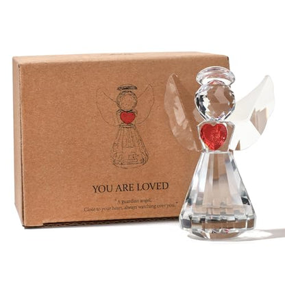 3in Glass Angel Figurines Crystal Guardian Angels Statue | Art Glass Angel Heart Paperweight Ornaments, Christmas Birthday Gifts for Women Mom - style: angle-heart