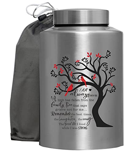 Cremation Urn for Ashes Large Urn for Human Ashes Memory Decorative Funeral Burial Urn Keepsake for Male Female Ashes with Velvet Bag up to 220 lbs Hummingbird Tree of Life Stainless Steel