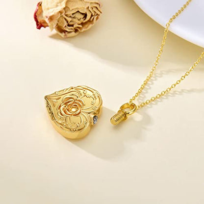 SOULMEET Cremation Jewelry for Ashes, Sterling Silver Urn Necklace for Ashes Women Men, Cherish Memories Cremation Jewelry to Keep Someone Near to You - color: N1-Gold rose
