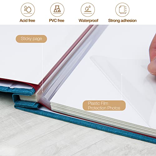 potricher Self Adhesive Photo Album 80 Pages, Linen cover, Blue | Photo Album Self Adhesive 4x6 5x7 8x10 Pictures, Linen Cover DIY Scrapbook Albums for Family, Wedding, Baby, Anniversary - color: Blue, size: 11x10.6 Inches 80 Pages