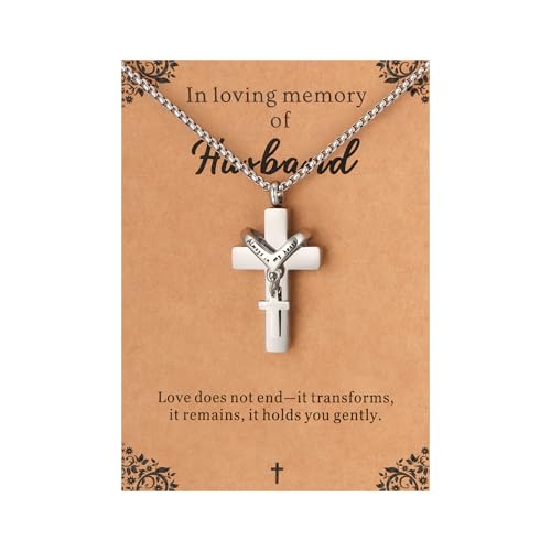 Cremation Cross Necklace for Ashes Cross Urns Locket Pendant Ashes Holder Stainless Steel Memorial Jewelry - style: Miss You Husband