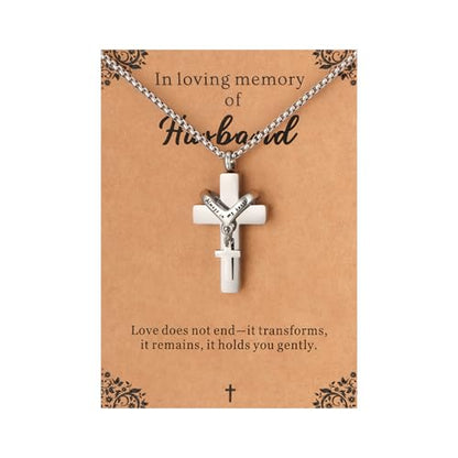 Cremation Cross Necklace for Ashes Cross Urns Locket Pendant Ashes Holder Stainless Steel Memorial Jewelry - style: Miss You Husband