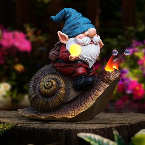 Gnome Garden Decor Statue Solar Gnomes Decorationsfor Yard with Lantern Light Outdoor Decorations forBirthday Patio Mom Gift - style: Blue gnome 6.97in