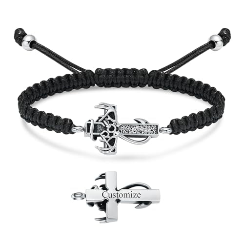 XSMZB Fish Hook Cross Urn Bracelet for Ashes of Loved One Deer Antler Keepsake Ash Bracelets Adjustable Cremation Jewelry Memorial Bangle - color: Customize