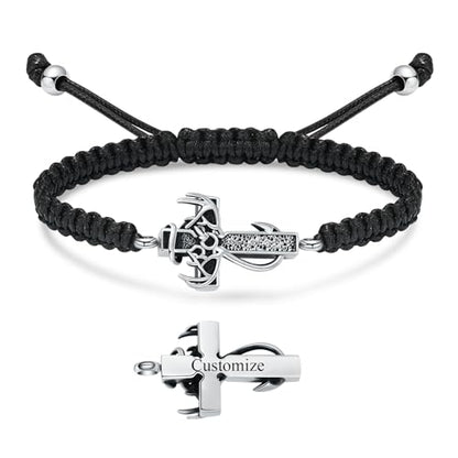 XSMZB Fish Hook Cross Urn Bracelet for Ashes of Loved One Deer Antler Keepsake Ash Bracelets Adjustable Cremation Jewelry Memorial Bangle - color: Customize